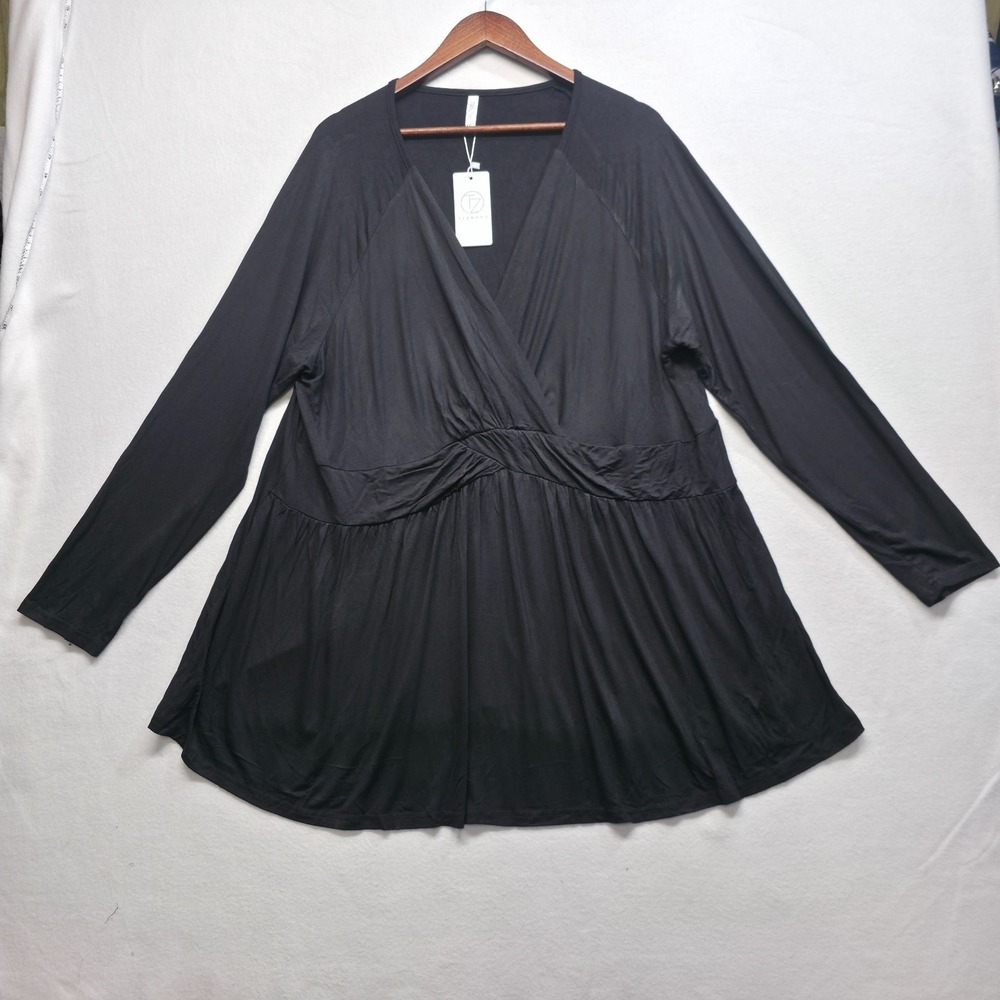 Tianzhu Women's Black Twist Front Slinky Babydoll Tunic Top Size 4XL NWT